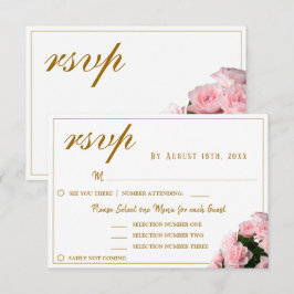 Roze Rose Bloemen Wedding Menu Keuze RSVP Kaart