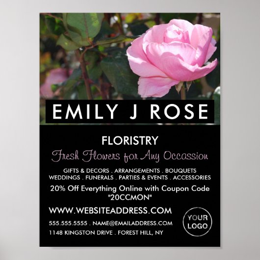 Roze Rose, Bloemist, Bloemist Adverteren Poster (Voorkant)