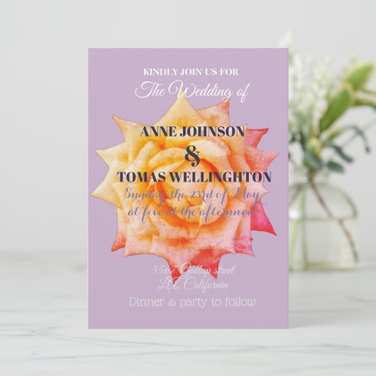 Roze Rose Bloesem Bruiloft Uitnodiging (Staand voorkant)