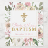 Roze Rose Bloom Girls Baptisme Wijn Etiket (Enkel label)