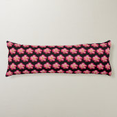 Roze Rose Bloom op Black Floral Pattern Lichaamskussen (Voorkant)
