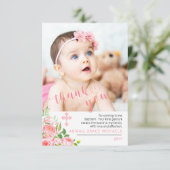 Roze Rose Blooms Baptism Foto bedankt (Staand voorkant)