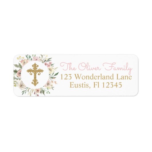 Roze Rose Blooms Baptism Return Address Labels (Voorkant)