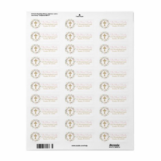 Roze Rose Blooms Baptism Return Address Labels (Full Sheet)