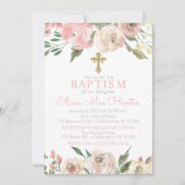 Roze Rose Blooms Girl Baptisme Invitation Kaart (Voorkant)