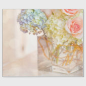 Roze Rose Blue Hydrangea Vase Bouquet Rozen Bloem Cadeaupapier (Vlak)