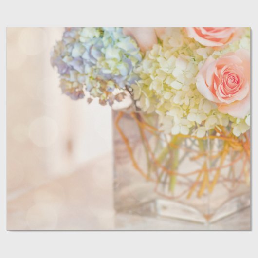 Roze Rose Blue Hydrangea Vase Bouquet Rozen Bloem Cadeaupapier (Vlak)