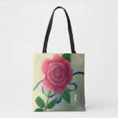 Roze Rose Blue Ribbon Waterverf Monogram Tote Bag (Voorkant)