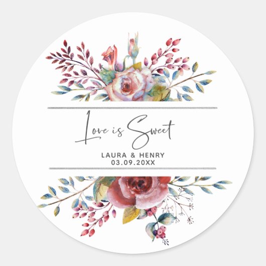 Roze Rose Blush Bloemen Bruiloft Sticker (Voorkant)