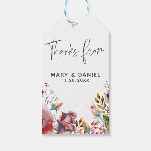 Roze Rose Blush Bloemen Dank u Cadeau Labels Cadeaulabel (Voorkant)