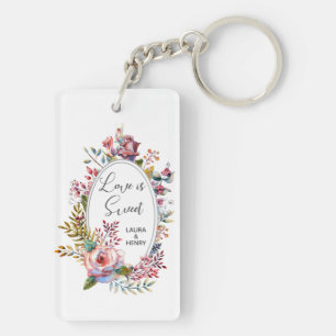 Roze Rose Blush Floral Lijst Wedding Sleutelhanger