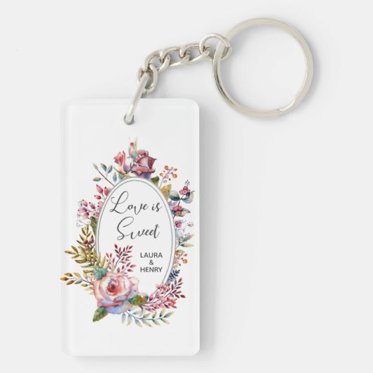 Roze Rose Blush Floral Lijst Wedding Sleutelhanger (achterkant)