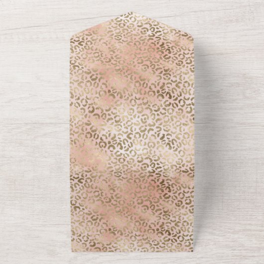Roze Rose Blush Gold Leopard Animal Print All In One Uitnodiging (Buitenkant)