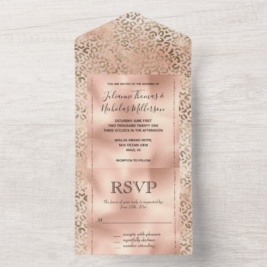 Roze Rose Blush Gold Leopard Animal Print   All In One Uitnodiging (Binnen)