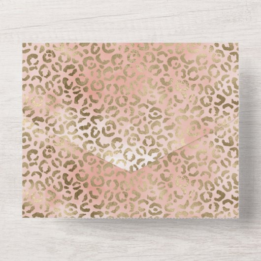 Roze Rose Blush Gold Leopard Animal Print   All In One Uitnodiging (Achterkant)