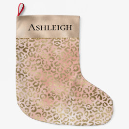 Roze Rose Blush Gold Leopard Animal Print Name Grote Kerstsok