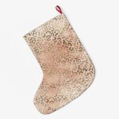Roze Rose Blush Gold Leopard Animal Print Name Grote Kerstsok (Achterkant (Hangend))
