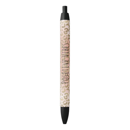 Roze Rose Blush Gold Leopard Animal Print Zwarte Inkt Pen (Voorkant Verticaal)