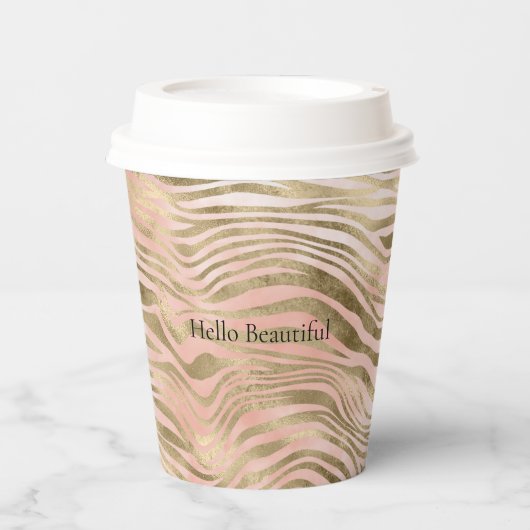 Roze Rose Blush Gold Zebra Animal Print Papieren Bekers (Voorkant)