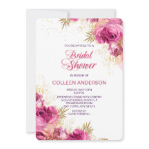 Roze Rose Boeket Bruids Douche Uitnodiging