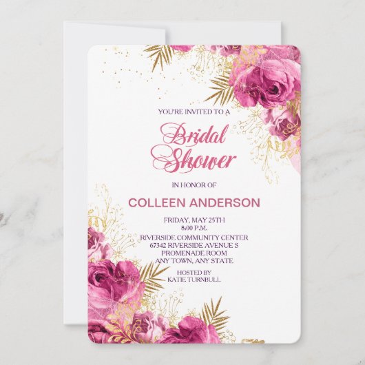 Roze Rose Boeket Bruids Douche Uitnodiging (Voorkant)