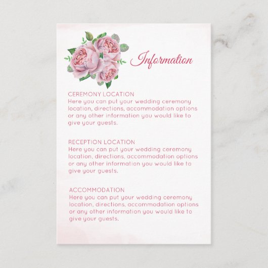 Roze Rose Boeket Bruiloft Informatie Kaarten (Voorkant)