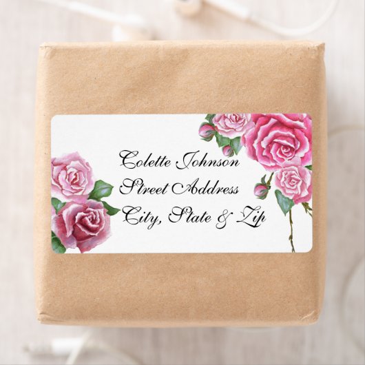 Roze Rose Boeket Bruiloft Retouradres Labels (Insitu)