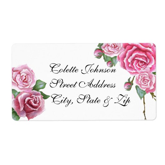 Roze Rose Boeket Bruiloft Retouradres Labels (Voorkant)