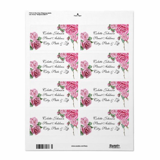 Roze Rose Boeket Bruiloft Retouradres Labels (Full Sheet)
