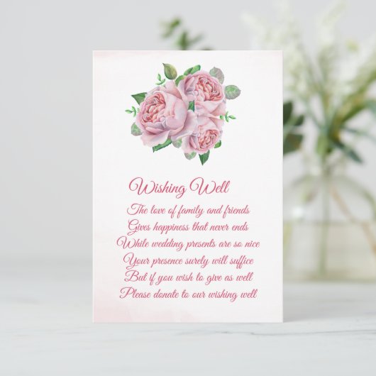 Roze Rose Boeket Bruiloft Wishing Well Kaarten (Staand voorkant)