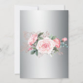 Roze Rose Boeket en Zilveren Elegantie Bruiloft RS Kaart (Achterkant)