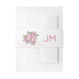 Roze Rose Boeket Monogram Bruiloft Uitnodigingen Wikkel