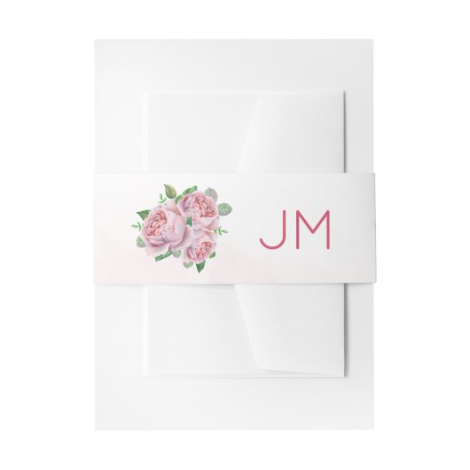 Roze Rose Boeket Monogram Bruiloft Uitnodigingen Wikkel (Voorkant Voorbeeld)