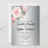 Roze Rose Boeket op Zilveren Bruiloft Kaart (Voorkant)