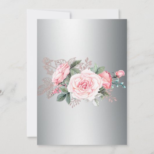 Roze Rose Boeket op Zilveren Bruiloft Kaart (Achterkant)