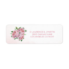 Roze Rose Boeket Waterverf Bloemen Etiket