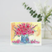 Roze Rose Boeket Waterverf Schilderij Briefkaart (Staand voorkant)