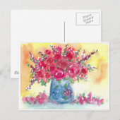 Roze Rose Boeket Waterverf Schilderij Briefkaart (Voorkant / Achterkant)