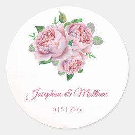 Roze Rose Boeket Waterverf Trouwstickers Ronde Sticker