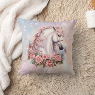 Roze Rose Boeket Wit Paard Fantasy Kinder Kussen