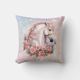Roze Rose Boeket Wit Paard Fantasy Kinder Kussen