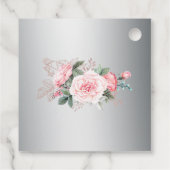 Roze Rose Boeket Zilver Bruiloft Labels (Achterkant)