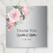 Roze Rose Boeket Zilver Bruiloft Labels (Voorkant)