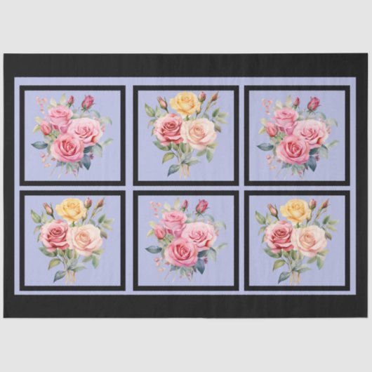 Roze Rose Boeketten Tegels Decoupage Tissuepapier (Voorkant)