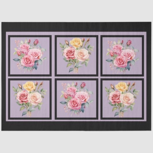 Roze Rose Boeketten Tegels Decoupage Tissuepapier (Voorkant)
