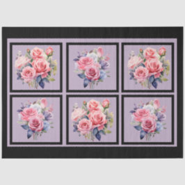 Roze Rose Boeketten Tegels Decoupage Tissuepapier