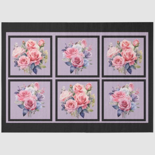 Roze Rose Boeketten Tegels Decoupage Tissuepapier (Voorkant)