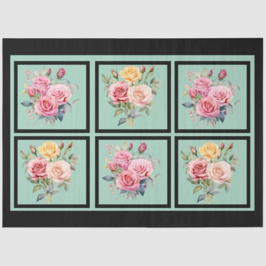 Roze Rose Boeketten Tegels Decoupage Tissuepapier (Voorkant)