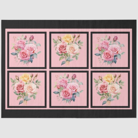 Roze Rose Boeketten Tegels Decoupage Tissuepapier (Voorkant)