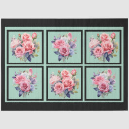 Roze Rose Boeketten Tegels Decoupage Tissuepapier